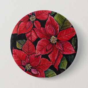 Bóton Redondo 7.62cm Poinsettia Vibrante Em Aquarela
