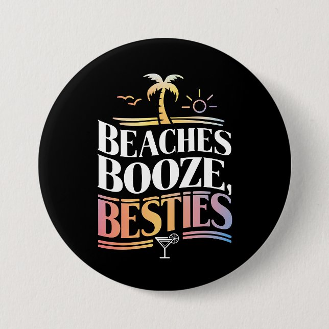 Bóton Redondo 7.62cm Praias Booze e Besties Coconut Tree Summer (Frente)