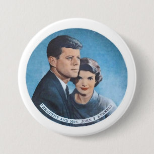 Bóton Redondo 7.62cm Presidente e Sra. John F. Kennedy