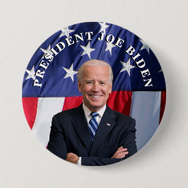 Bóton Redondo 7.62cm Presidente Joe Biden em Red. Magneta branca e azul