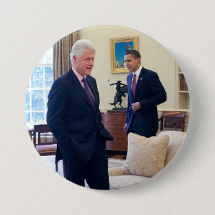 Bóton Redondo 7.62cm Presidentes Barack Obama e Bill Clinton