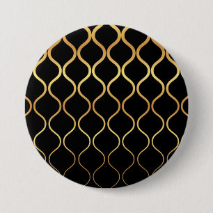Bóton Redondo 7.62cm Preto, ouro, legal, tendência, desenho abstrato r