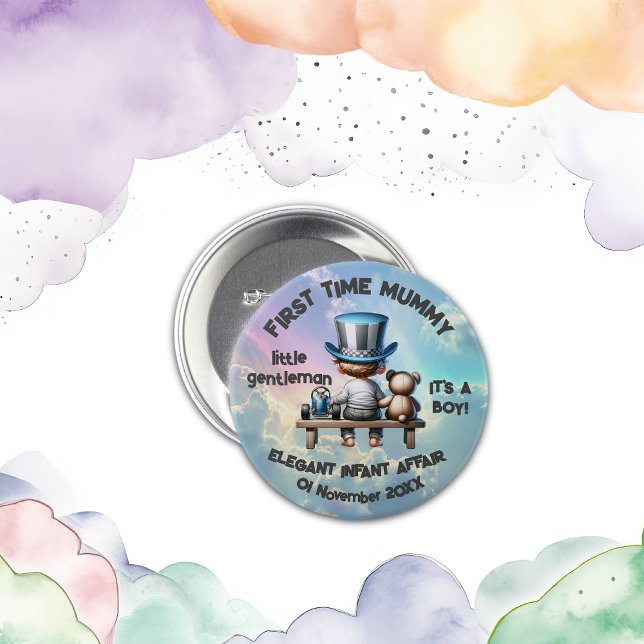 Bóton Redondo 7.62cm Primeira vez, mamãe. É um menino | (Criador carregado)