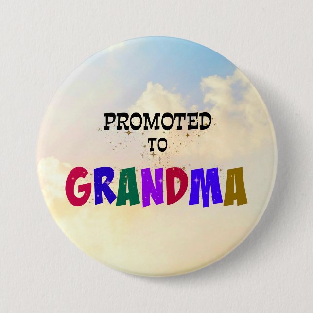 Bóton Redondo 7.62cm Promovido à vovó, Design de Nuvens de Pastel (Frente)