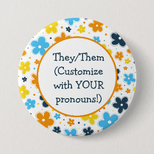 Bóton Redondo 7.62cm Pronounes AroAce Pride Flowers Doodle LGBTQ+