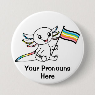 Bóton Redondo 7.62cm PRONOUNS - Axolotl em Cute com Sinalizador de Prio