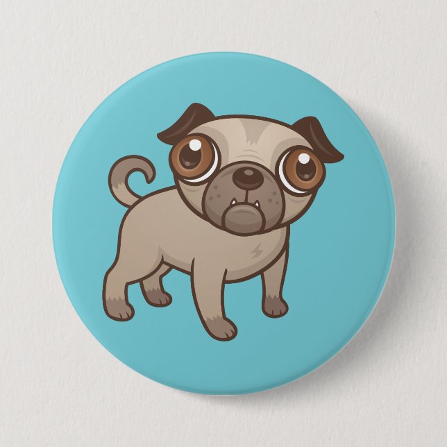 Bóton Redondo 7.62cm Pug Puppy Cartoon (Frente)