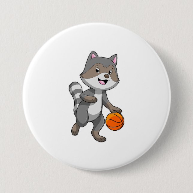 Bóton Redondo 7.62cm Racoon como jogador de basquetebol (Frente)