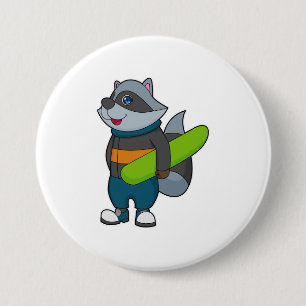 Bóton Redondo 7.62cm Racoon como Snowboarder com Snowboard