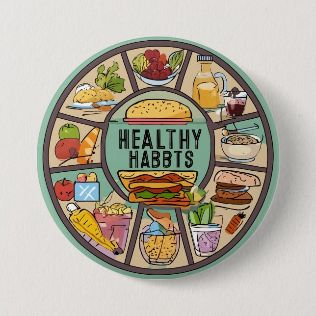 Bóton Redondo 7.62cm "Radiância redonda: Abraçar hábitos saudáveis" (Frente)