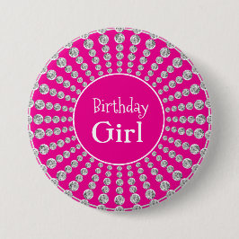Bóton Redondo 7.62cm Rapariga de Aniversário Personalizada Rosa com Fes