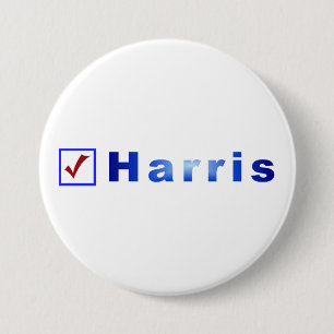 Bóton Redondo 7.62cm Red Check in Blue Box, Vote em Harris Butts