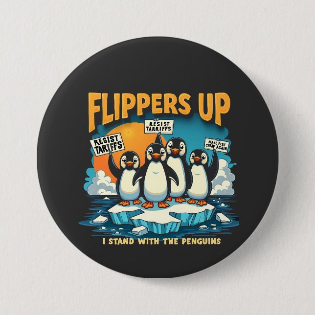 Bóton Redondo 7.62cm Resistir Eu Fico Com Pinguins (Frente)