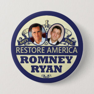 Bóton Redondo 7.62cm Restauração América: Romney & Ryan