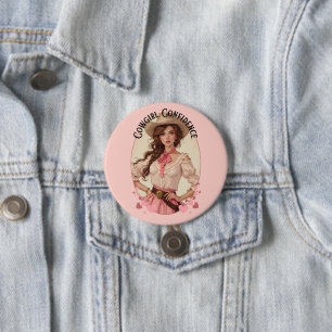Bóton Redondo 7.62cm Retrato de Moda Western Cowgirl Coquete