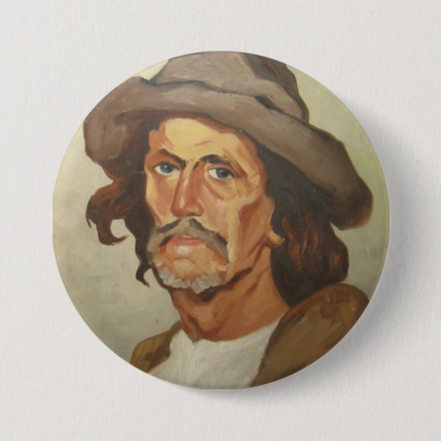 Bóton Redondo 7.62cm Retrato de um camponês (por Ipolit Strâmbu) (Frente)