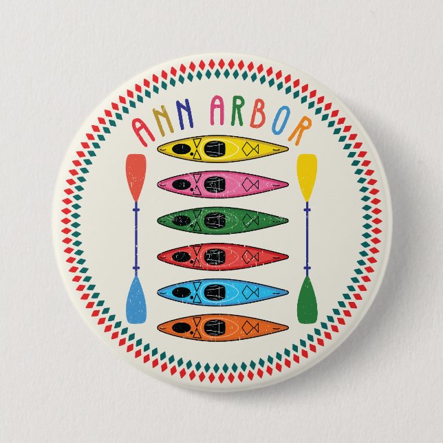 Bóton Redondo 7.62cm Retro Ann Arbor Kayaking (Frente)