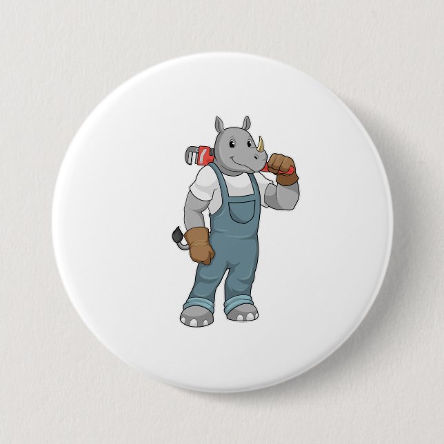 Bóton Redondo 7.62cm Rhino como Handyman com alicates de bomba de água (Frente)