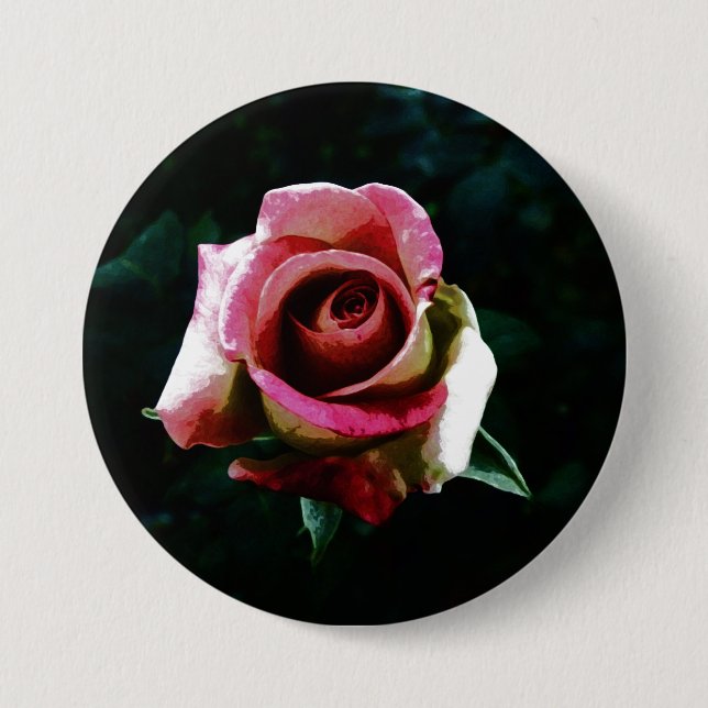 Bóton Redondo 7.62cm Rosa vermelha pintada com óleo (Frente)