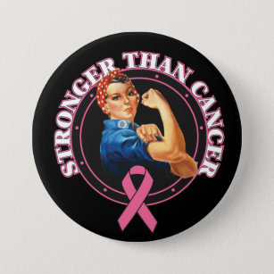 Bóton Redondo 7.62cm Rosie The Riveter Mais Forte Que O Cancer Da Mama