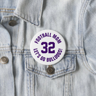 Bóton Redondo 7.62cm Roxo e White Futebol Mãe Número Jersey