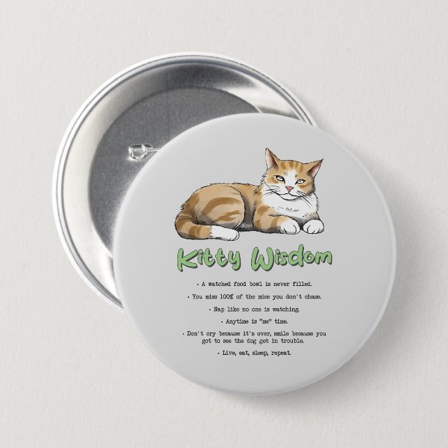 Bóton Redondo 7.62cm Sabedoria gatinho - Regras Engraçadas para Gatos c (Frente & Verso)