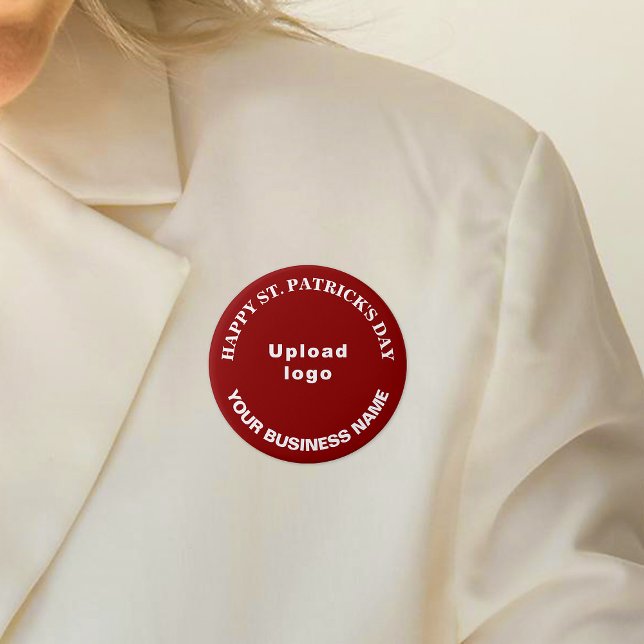 Bóton Redondo 7.62cm Saint Patrick Saudação ao Red Round (Business name and logo with Happy Saint Patrick's Day greeting on red round button.)