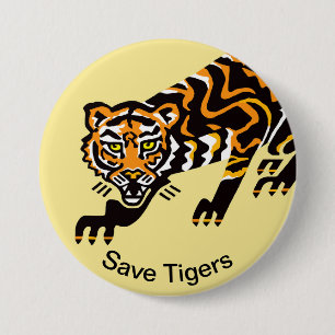 Bóton Redondo 7.62cm Salvar TIGERS - Imagem animal ameaçada - Amarelo