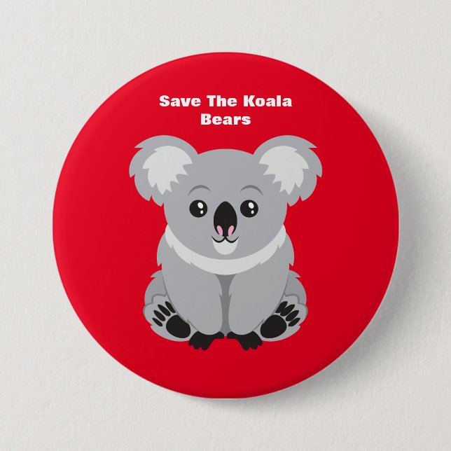 Bóton Redondo 7.62cm Salve os Ursos de Koala (Frente)