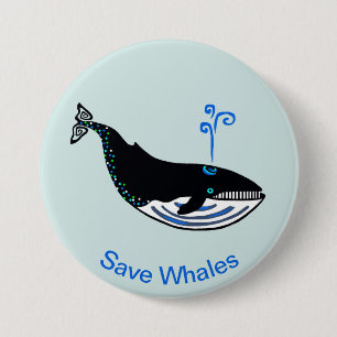 Bóton Redondo 7.62cm Salve WHALES - Imagem animal ameaçada -