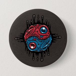 Bóton Redondo 7.62cm Sapo de Dart Venenoso Vermelho e Azul, Yin Yang