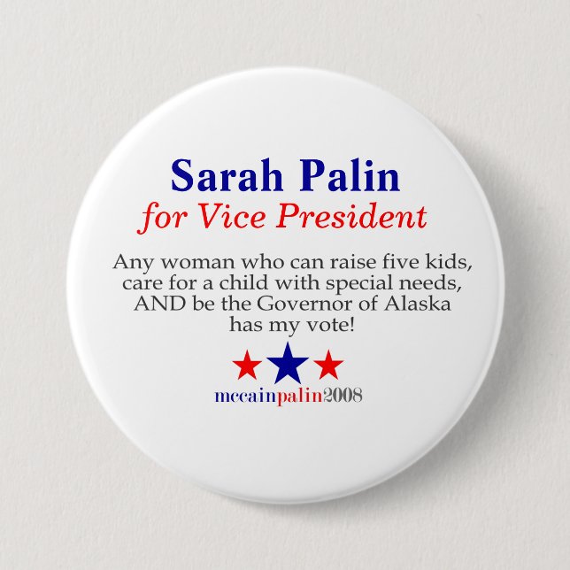 Bóton Redondo 7.62cm Sarah Palin para o vice-presidente (Frente)