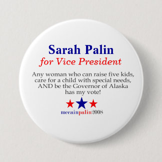 Bóton Redondo 7.62cm Sarah Palin para o vice-presidente