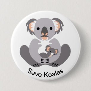 Bóton Redondo 7.62cm Save KOALAS - Imagem animal ameaçada