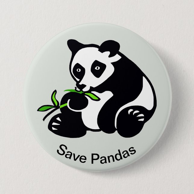 Bóton Redondo 7.62cm Save PANDAS - Imagem animal ameaçada - Verde (Frente)