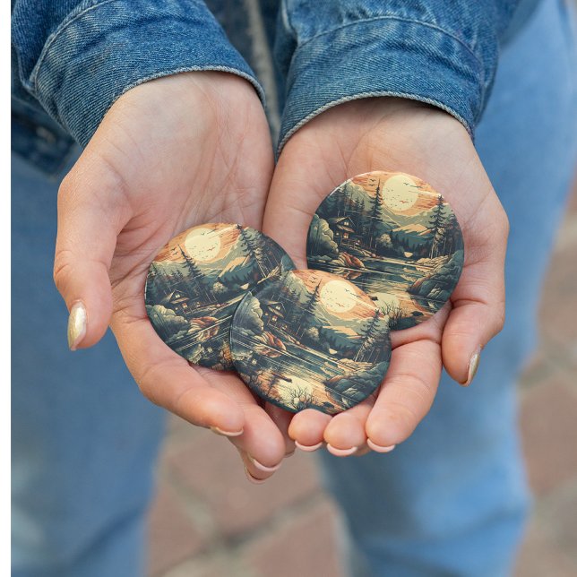 Bóton Redondo 7.62cm Scandinávia Retro Art Mountain Home (Criador carregado)