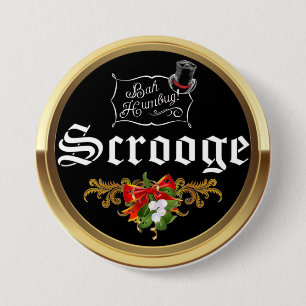 Bóton Redondo 7.62cm SCROOGE "Bah Humbug!" Visgo de Natal Presilha de N