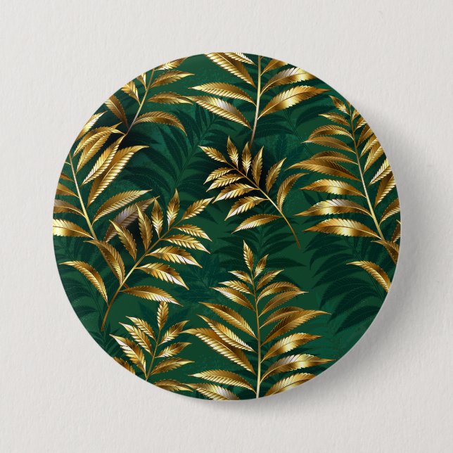 Bóton Redondo 7.62cm Seamless pattern with golden ferns (Frente)