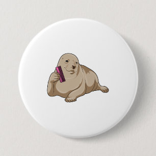 Bóton Redondo 7.62cm Selo como cabeleireiro com pente