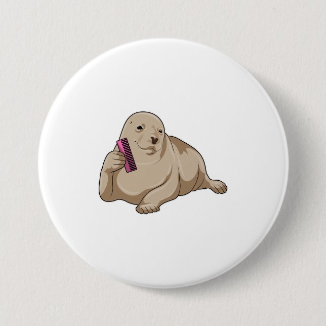 Bóton Redondo 7.62cm Selo como cabeleireiro com pente (Frente)