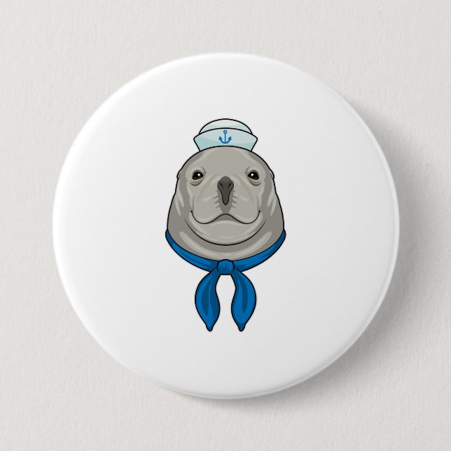 Bóton Redondo 7.62cm Selo como marinheiro com chapéu marinheiro (Frente)