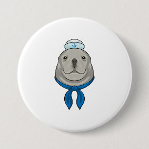 Bóton Redondo 7.62cm Selo como marinheiro com chapéu marinheiro