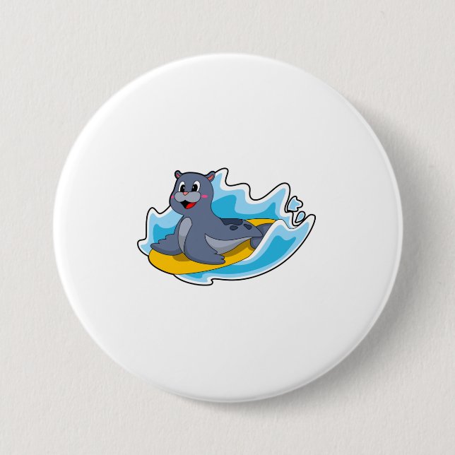 Bóton Redondo 7.62cm Selo como Surfer com Surfboard (Frente)