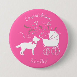 Bóton Redondo 7.62cm Siberian Husky Dog Chá de fraldas Puppy Pink Girl