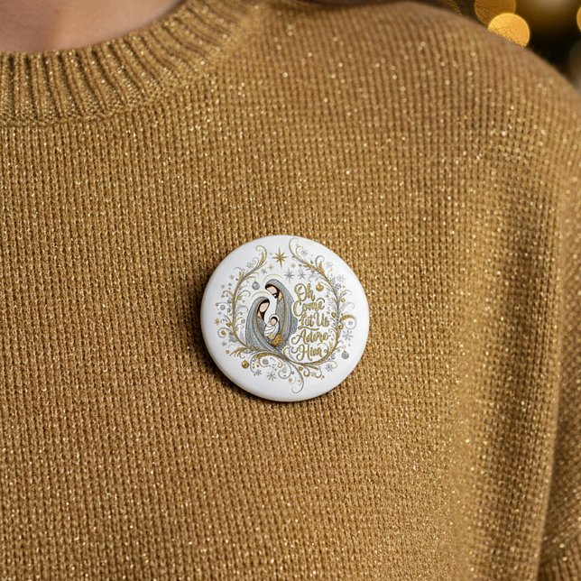 Bóton Redondo 7.62cm Silver and gold nativity Christmas (Criador carregado)