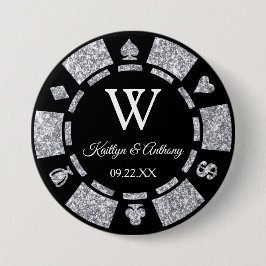 Bóton Redondo 7.62cm Silver Glitter Poker Chip Casino Favor do Casino