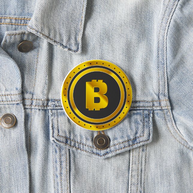 Bóton Redondo 7.62cm Símbolo Bitcoin Dourado Moeda Digital (Criador carregado)