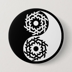 Bóton Redondo 7.62cm Símbolo de yin e yang preto e branco