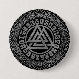 Bóton Redondo 7.62cm Símbolo metálico de prata de Valknut no teste