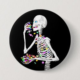 Bóton Redondo 7.62cm Skeleton comendo balas de Halloween